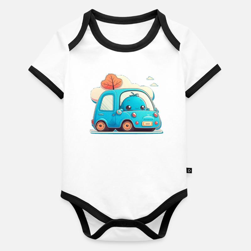 Blaues Auto mit Monster Baby Bio-Kurzarm-Kontrastbody