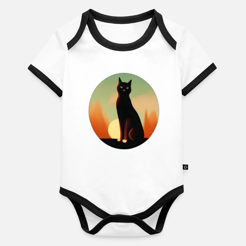Silhouette élégante d’été coucher de soleil chat Body Bébé bio contrasté manches courtes
