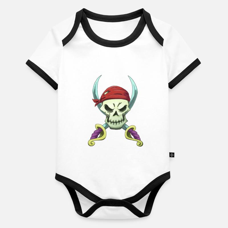 Crâne de pirate Body Bébé bio contrasté manches courtes