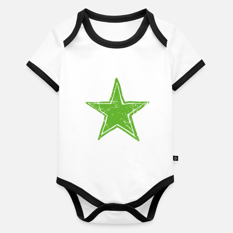 Star Drawn Path CMYK Green Organic Baby Contrasting Bodysuit