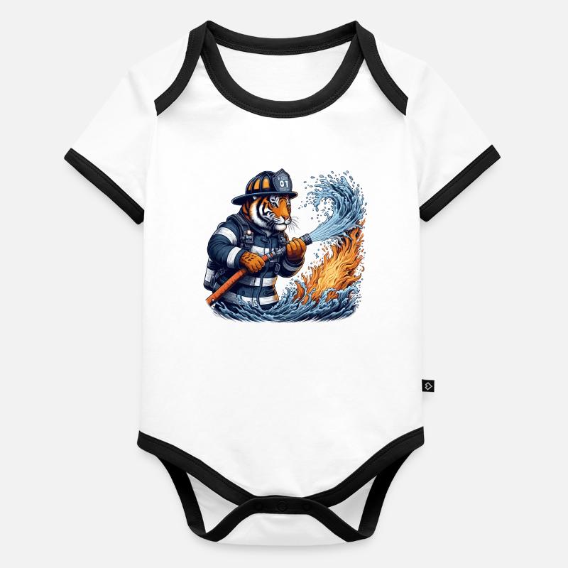 Cadeau de tigre de pompier Body Bébé bio contrasté manches courtes