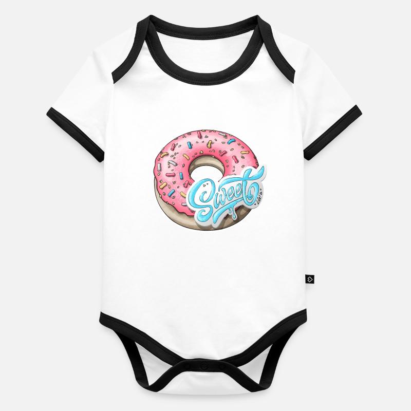 Beignet de pépites roses avec étiquette sucrée Body Bébé bio contrasté manches courtes