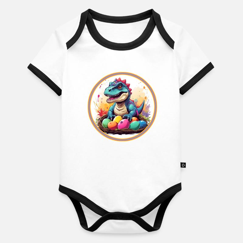 Dinobaby petit dinosaure à Pâques Body Bébé bio contrasté manches courtes