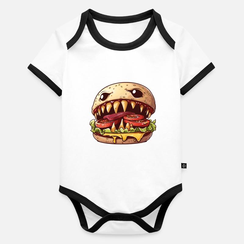 Cheeseburger carnivore – Monster Burger Body Bébé bio contrasté manches courtes