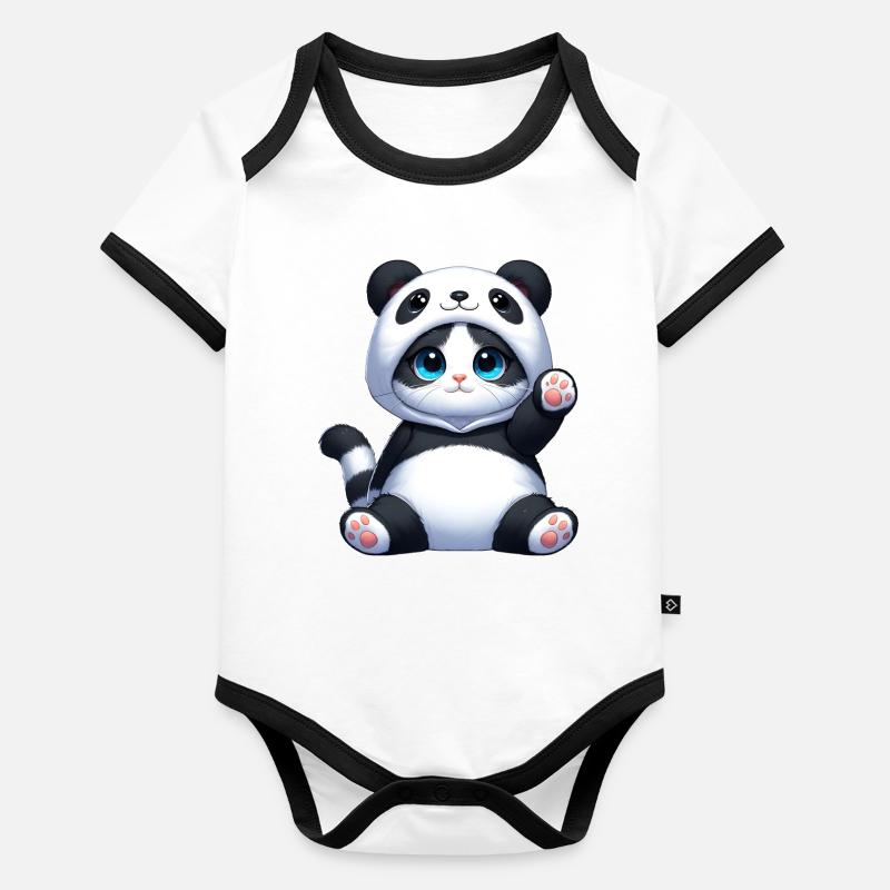 Chat en costume de panda Body Bébé bio contrasté manches courtes