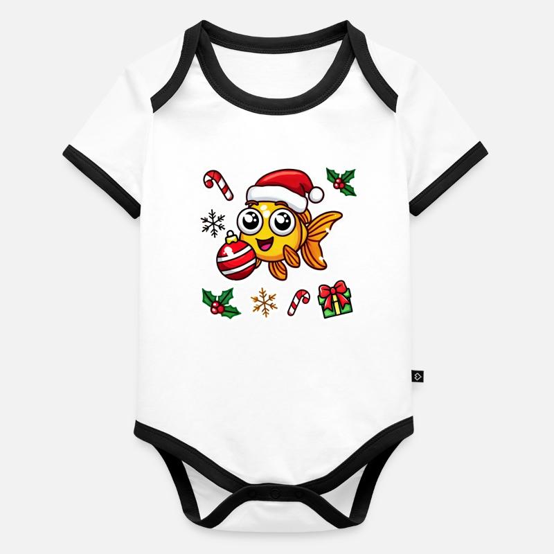 Baignade de Noël poisson rouge Body Bébé bio contrasté manches courtes