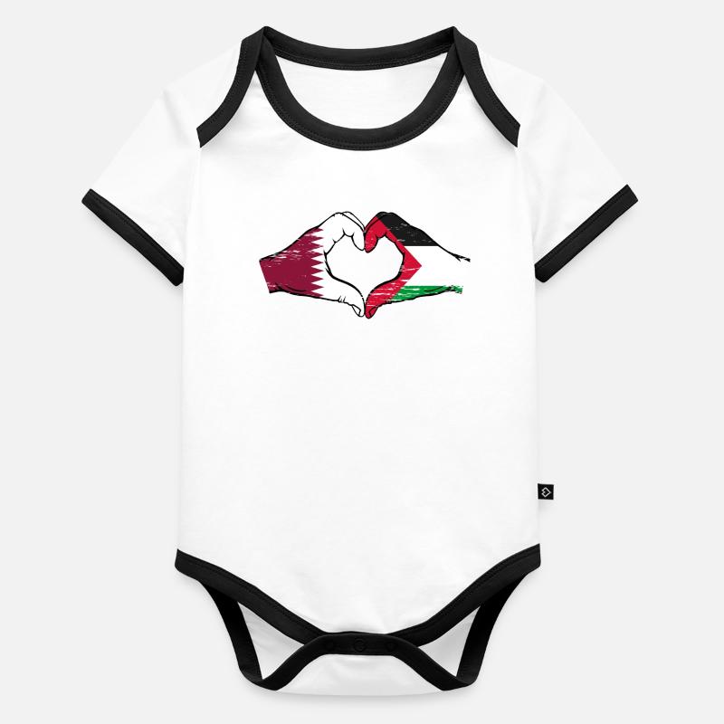 Qatar Palestine drapeau mains forme de coeur utilisé Body Bébé bio contrasté manches courtes