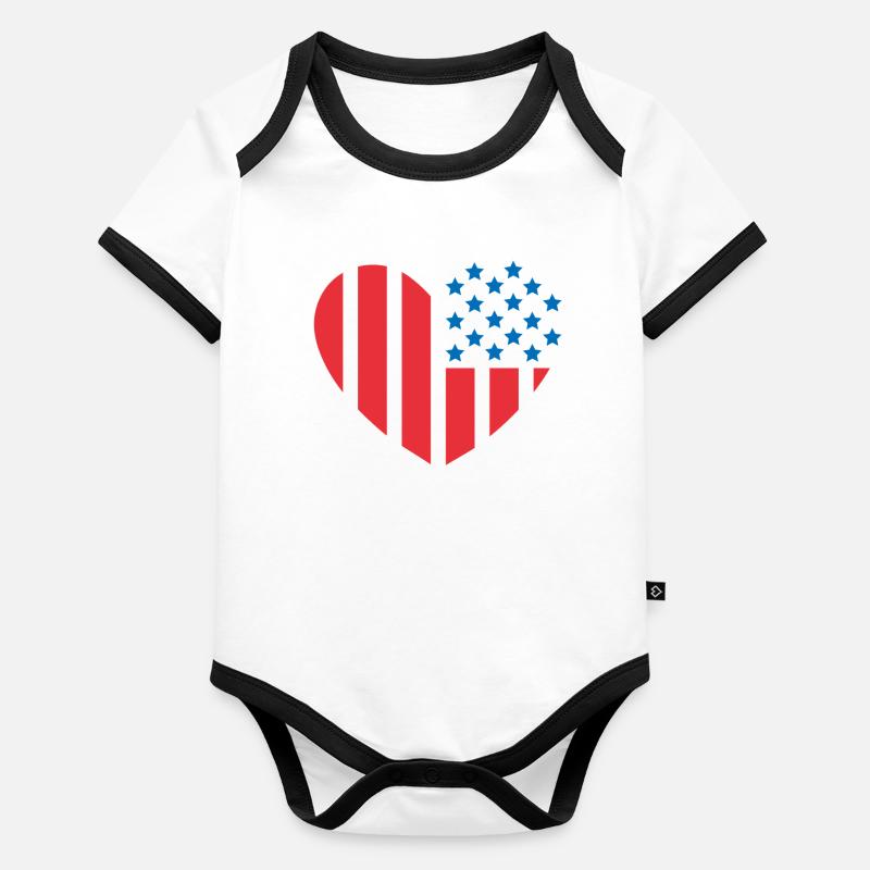 Drapeau des États-Unis en forme de cœur Body Bébé bio contrasté manches courtes