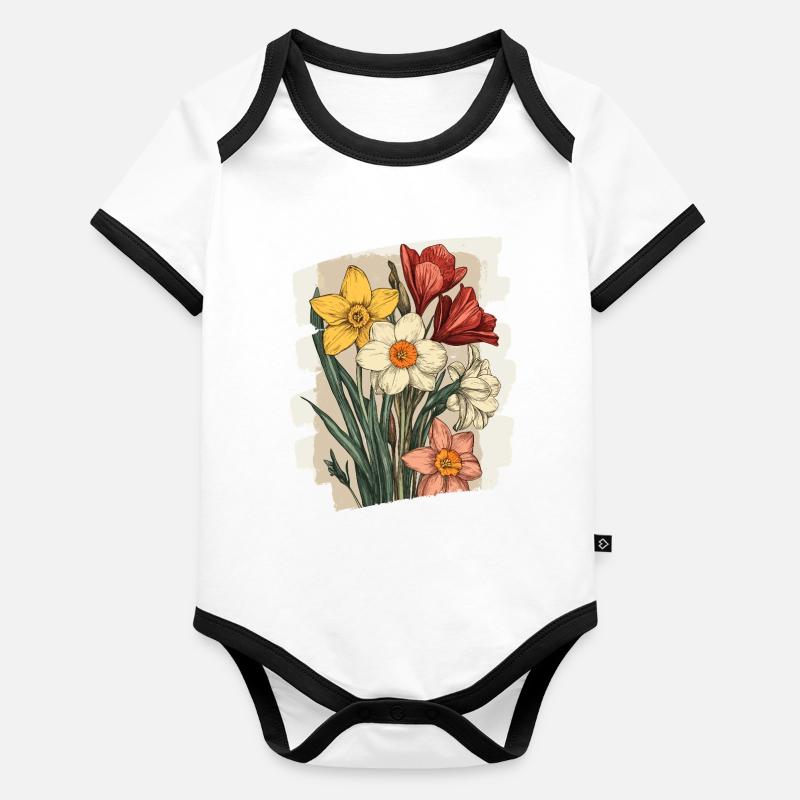 Printemps Printemps Début Fleur Fleurs Body Bébé bio contrasté manches courtes