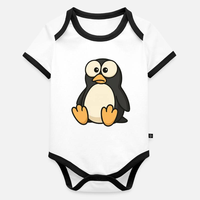 Funny confused penguin with googly eyes Organic Baby Contrasting Bodysuit