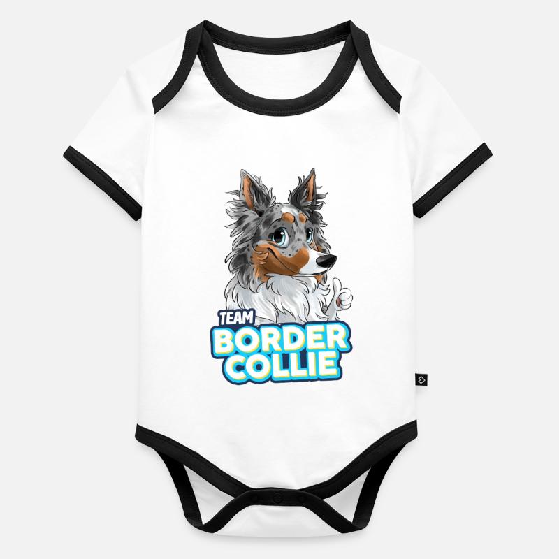 TEAM Border Collie Poils Longs - Bleu Merle Tri Body Bébé bio contrasté manches courtes