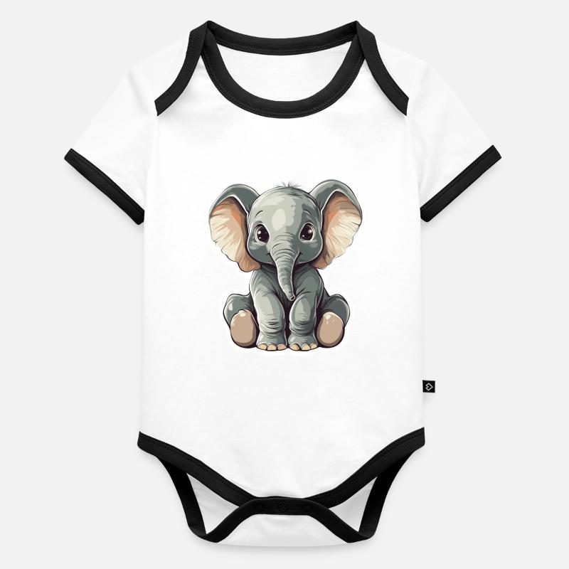 Éléphant Body Bébé bio contrasté manches courtes