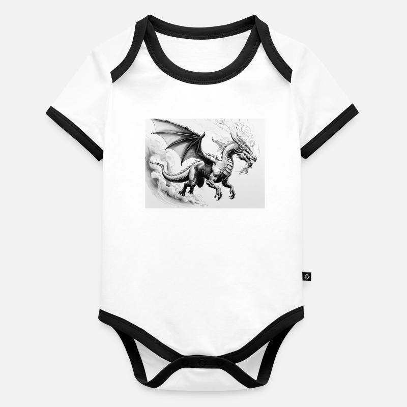 Determined Dragon with Fire Wings Organic Baby Contrasting Bodysuit