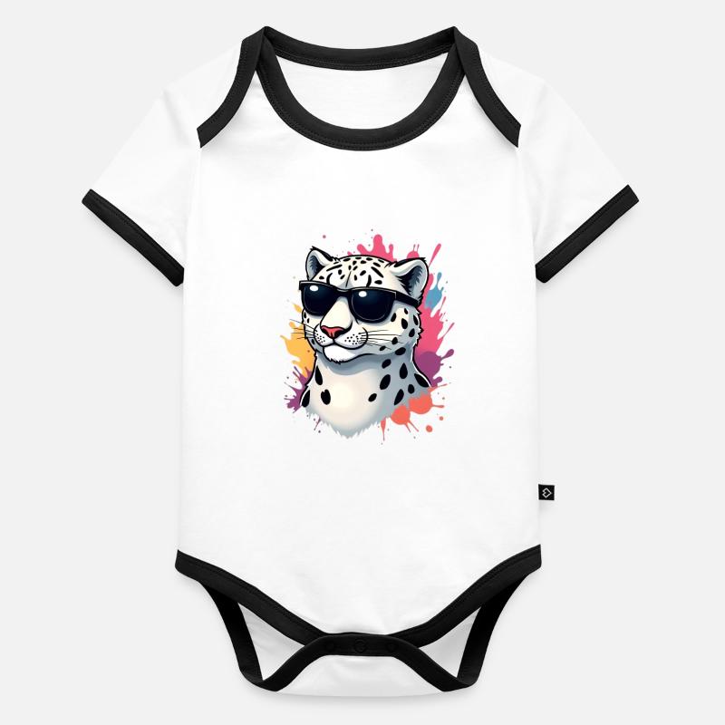 Guépard décontracté avec lunettes de soleil Body Bébé bio contrasté manches courtes