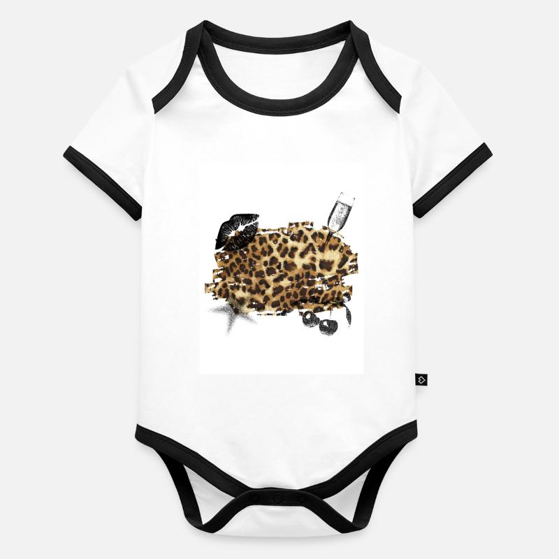 Léopard  Body Bébé bio contrasté manches courtes