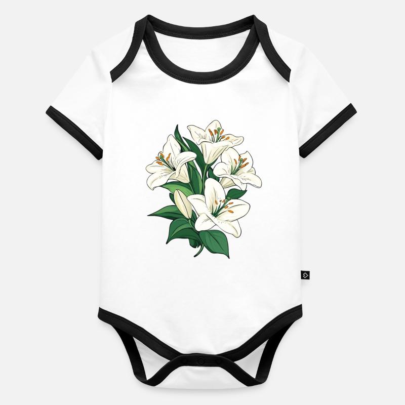 Graphique d’illustration blanc Lys Body Bébé bio contrasté manches courtes