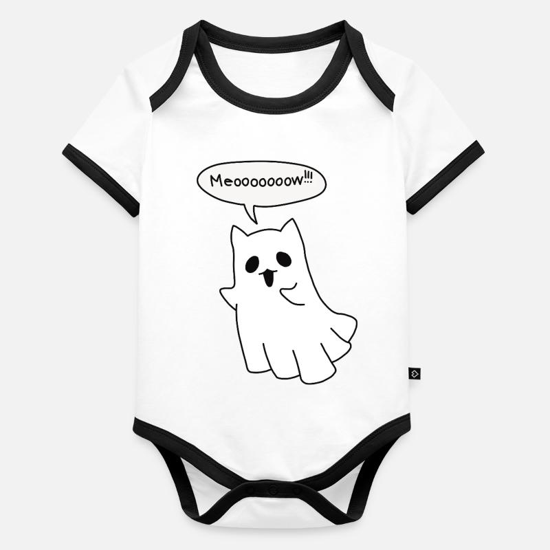 Spooky Ghost Cat - Halloween Meow Organic Baby Contrasting Bodysuit