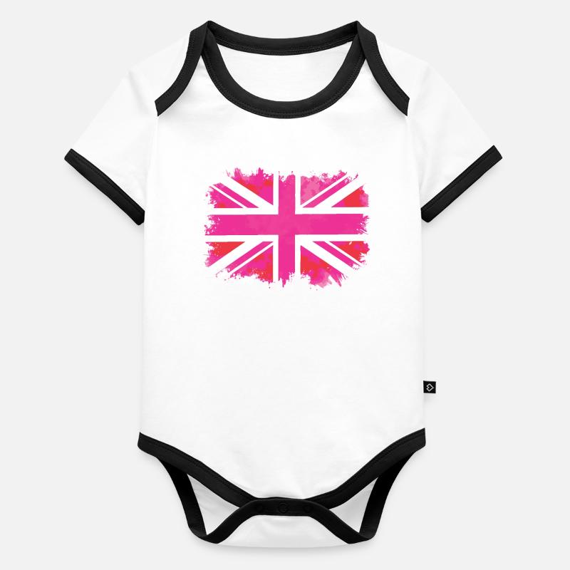 Pink Union Jack Baby Bio-Kurzarm-Kontrastbody