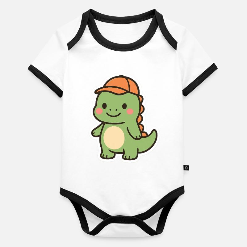 Kleiner Dino mit Orangenkappe Baby Bio-Kurzarm-Kontrastbody