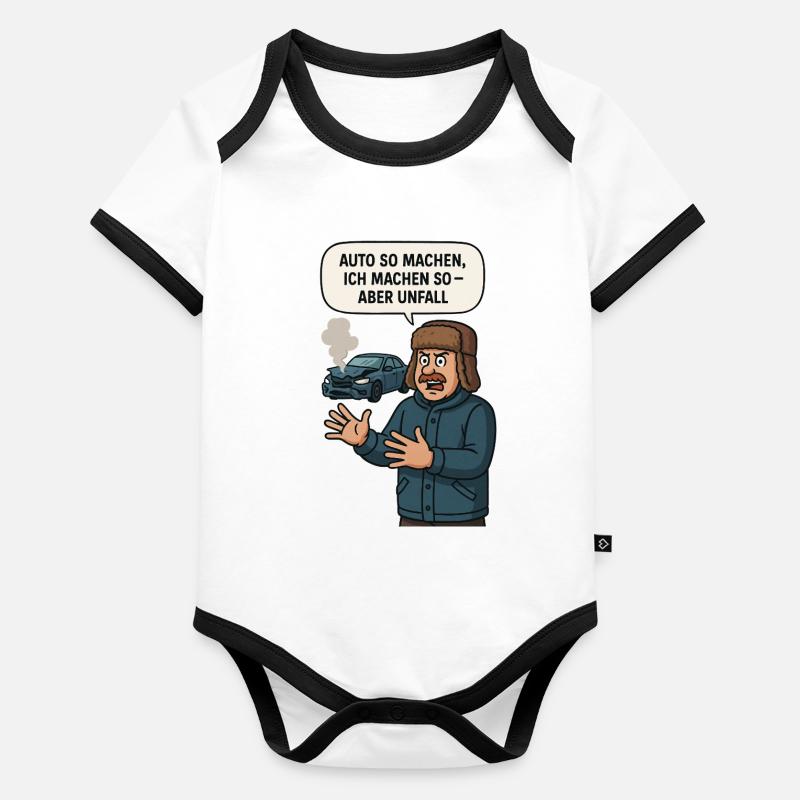 Unfall Humor Auto Spruch Illustration Baby Bio-Kurzarm-Kontrastbody