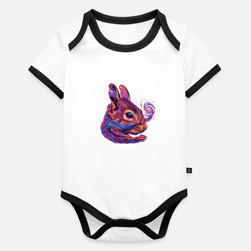 Psychedelischer Eichhörnchenkopf Baby Bio-Kurzarm-Kontrastbody