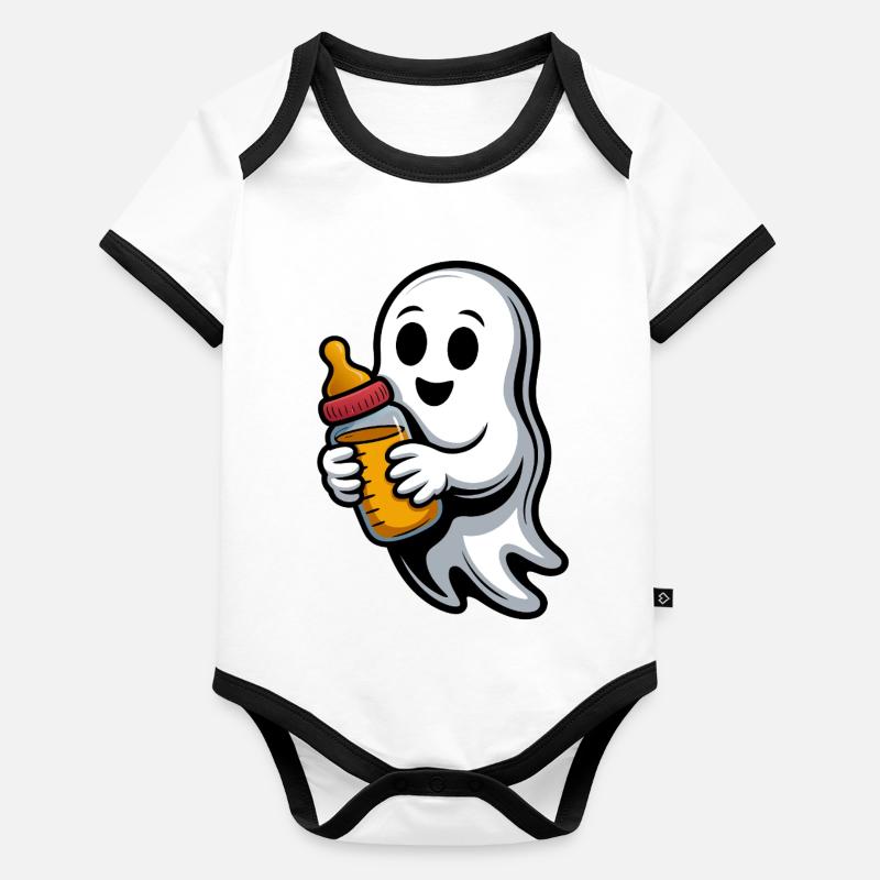 Fantôme câlin avec biberon - Body Bébé bio contrasté manches courtes - undefined