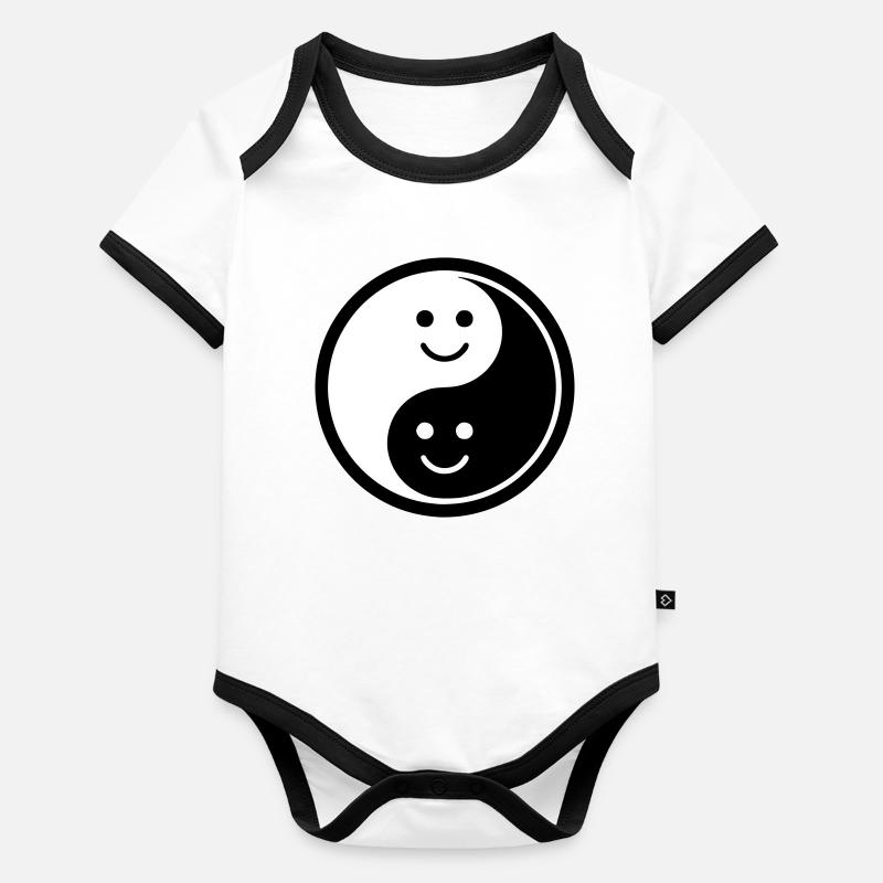 Yin Yang avec Smileys | Symbole de solde positif Body Bébé bio contrasté manches courtes