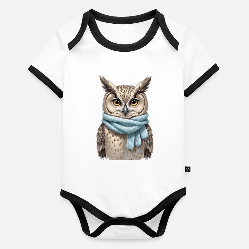 Winter Owl with Blue Scarf Organic Baby Contrasting Bodysuit