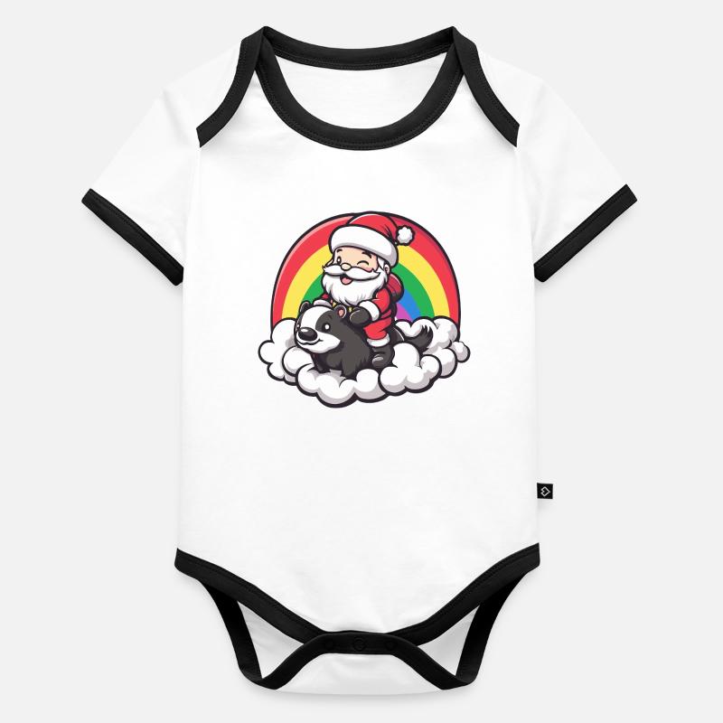 Noël moufette Père Noël Body Bébé bio contrasté manches courtes