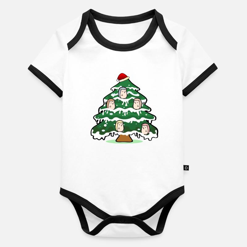 Sapin de Noël drôle Hérisson de Noël Body Bébé bio contrasté manches courtes