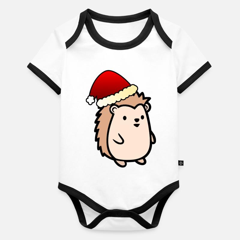 Hérisson de Noël du Père Noël Body Bébé bio contrasté manches courtes