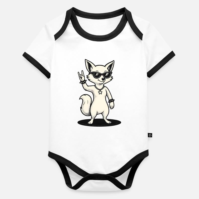 Rockiger Fuchs Mit Sonnenbrille Handzeichen Baby Bio-Kurzarm-Kontrastbody