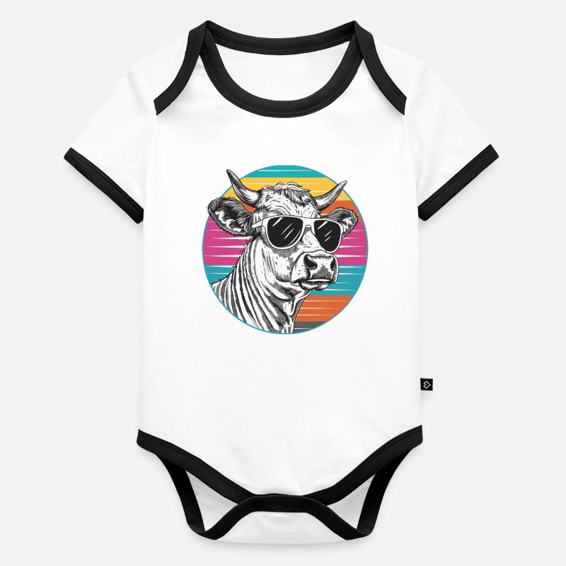 Cow in retro neon look with sunglasses Organic Baby Contrasting Bodysuit