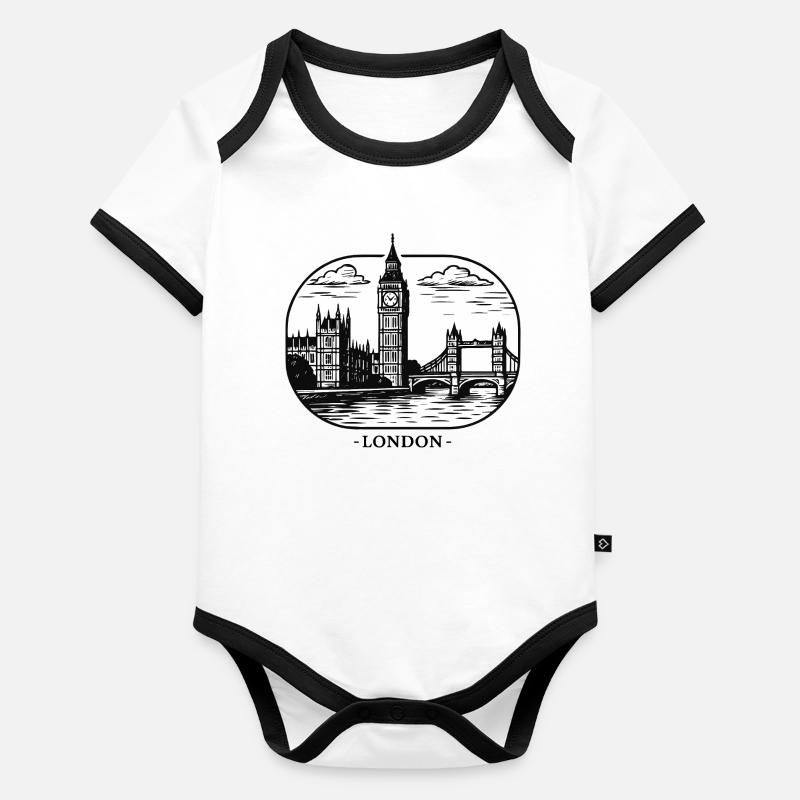 London Line Style: Big Ben and Tower Bridge Organic Baby Contrasting Bodysuit
