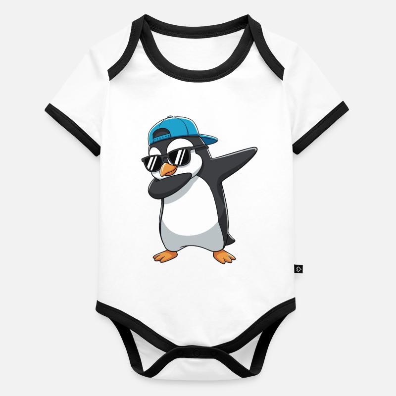 Cool Dabbing Penguin Sunglasses Cartoon Art Organic Baby Contrasting Bodysuit