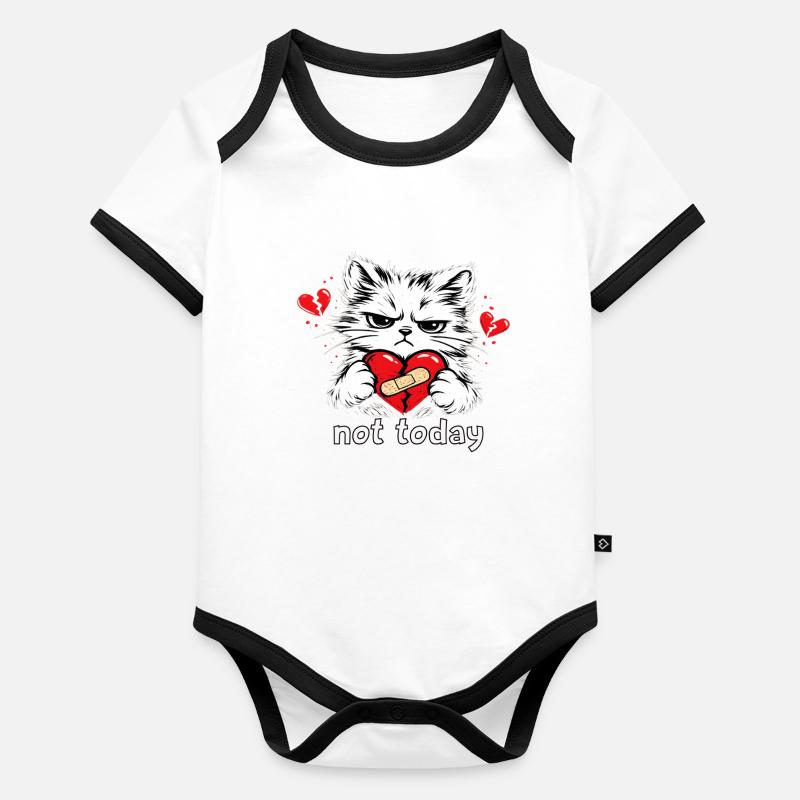 "Grimmige Katze mit Herzverband" Baby Bio-Kurzarm-Kontrastbody