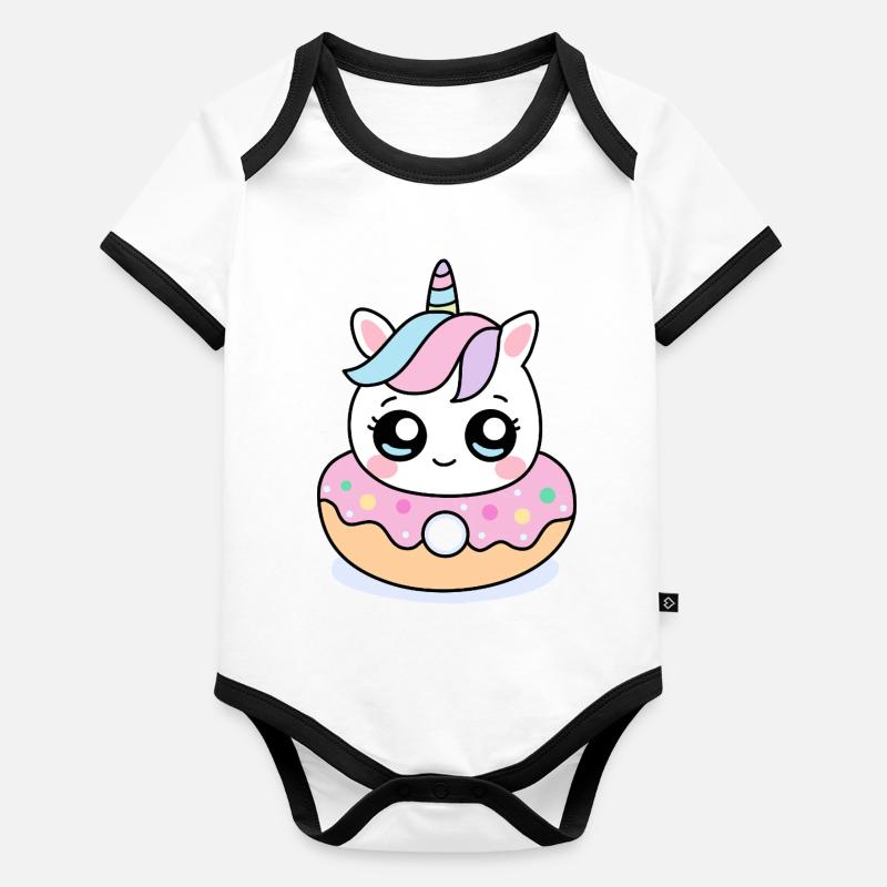 Einhorn-Donut Kawaii – Süßes Valentinsgeschenk Baby Bio-Kurzarm-Kontrastbody