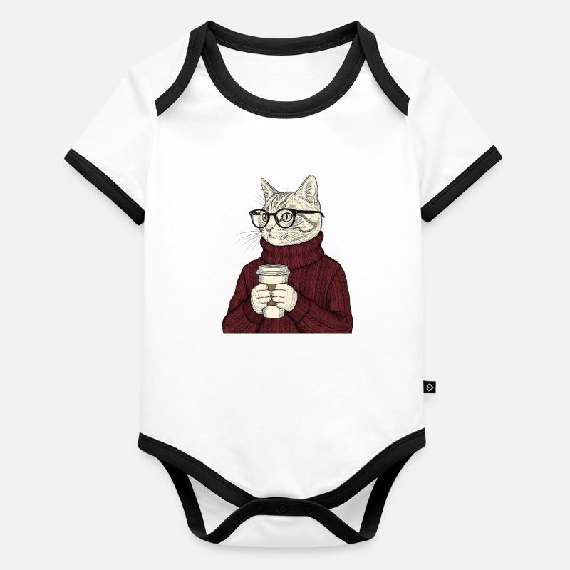 Sophisticated Coffee Cat  Baby Bio-Kurzarm-Kontrastbody