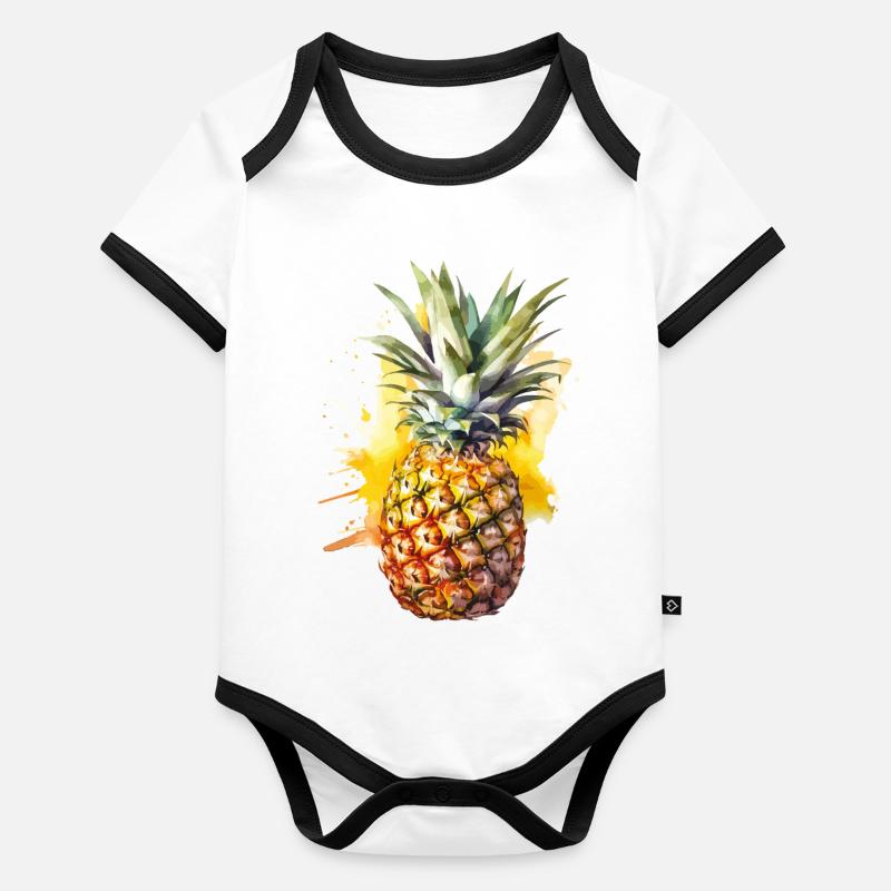 Éclaboussure d’aquarelle à l’ananas Body Bébé bio contrasté manches courtes