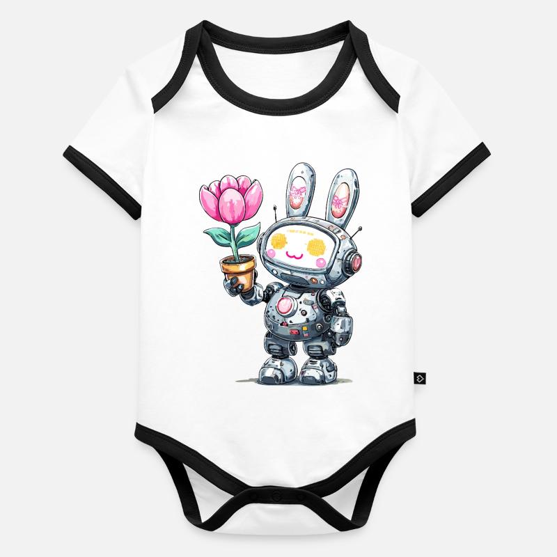 Robo-Lapin avec Fleur Body Bébé bio contrasté manches courtes