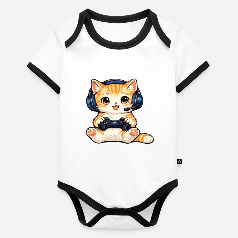 Chat gamer Body Bébé bio contrasté manches courtes