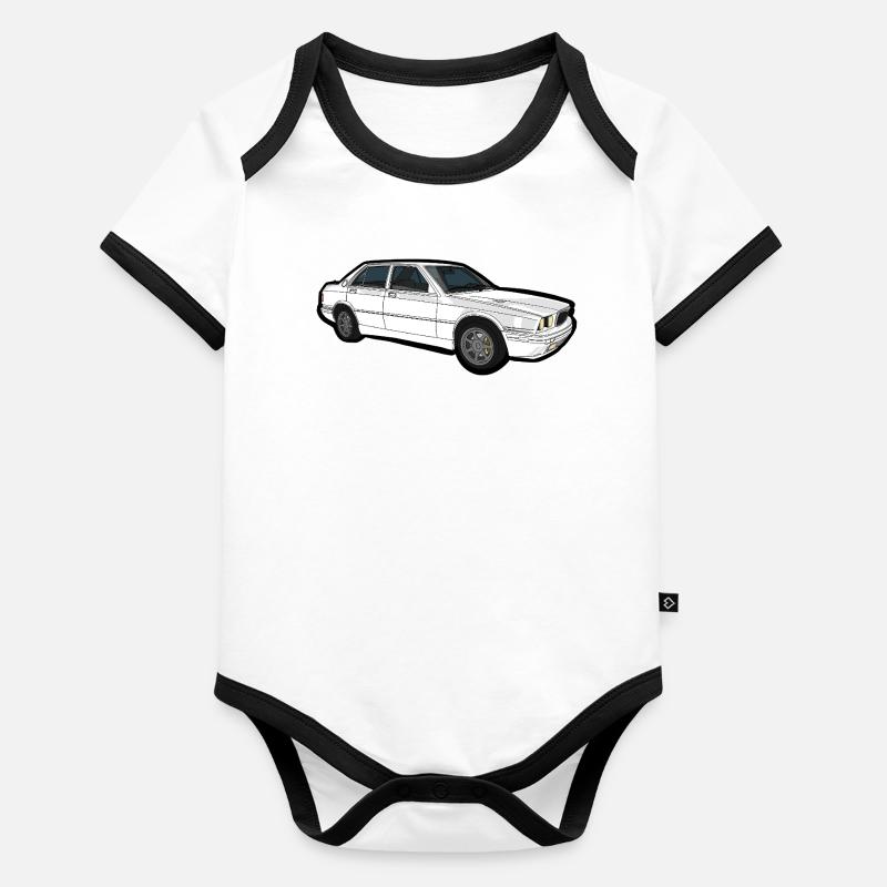 Classic White Sedan Line Art Organic Baby Contrasting Bodysuit