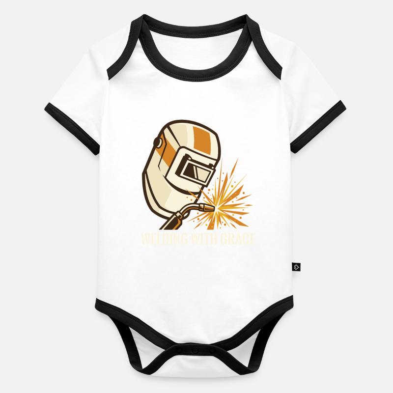 WELDING WITH GRACE Welding Helmet Motif Organic Baby Contrasting Bodysuit