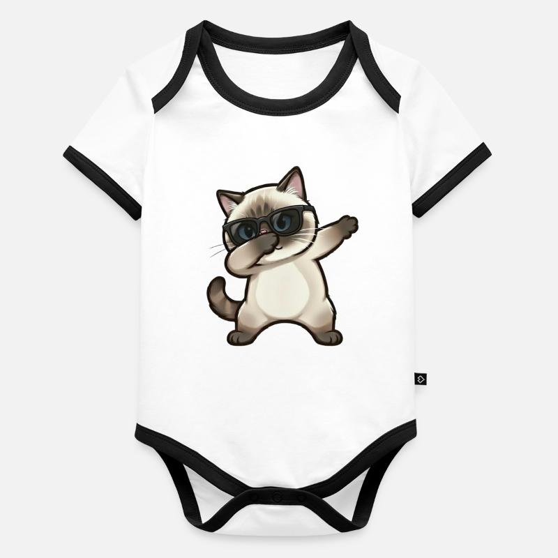 Dabbing Siamese Cat Organic Baby Contrasting Bodysuit
