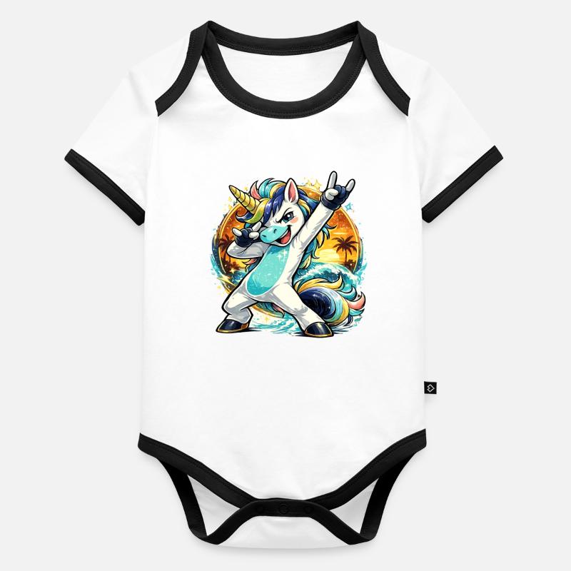 Summer Unicorn in Dabbing Sunset Beach Style Organic Baby Contrasting Bodysuit