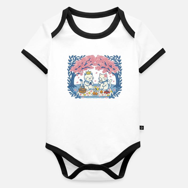 Real cats on picnic between sakura Organic Baby Contrasting Bodysuit