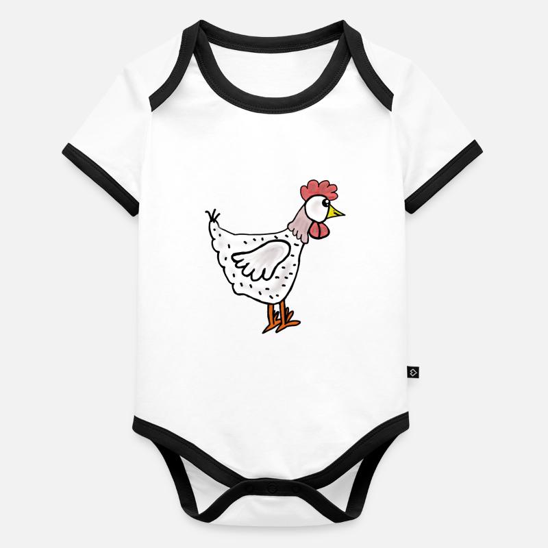 Dessin animé poule Body Bébé bio contrasté manches courtes