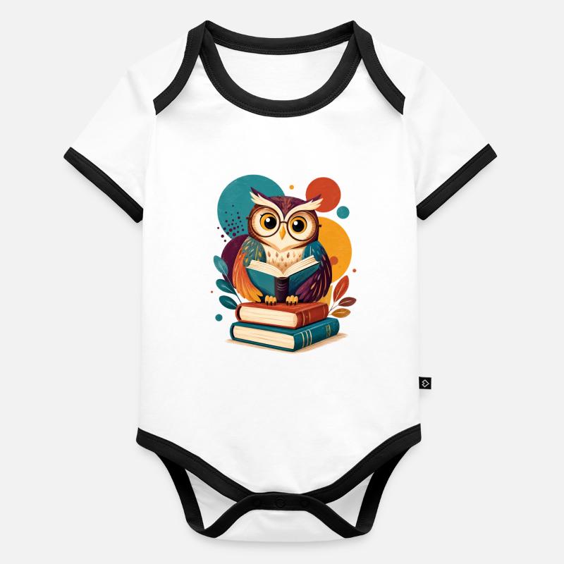 Bunte Leseeule Baby Bio-Kurzarm-Kontrastbody