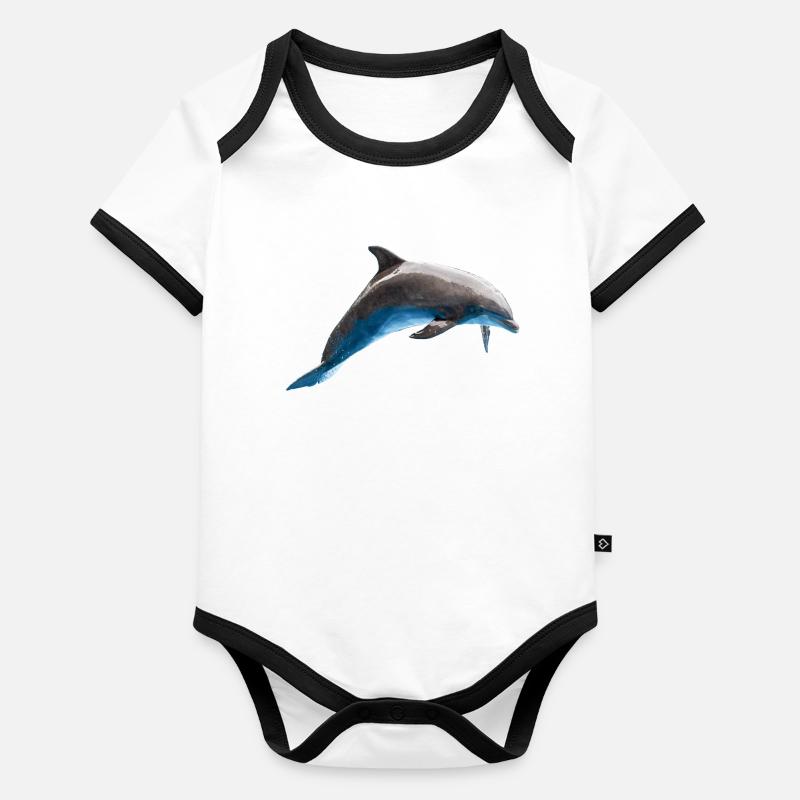 Saut de dauphin, Poisson, Naturel Body Bébé bio contrasté manches courtes