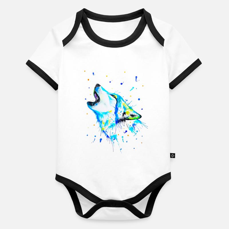 Blue howling wolf Organic Baby Contrasting Bodysuit